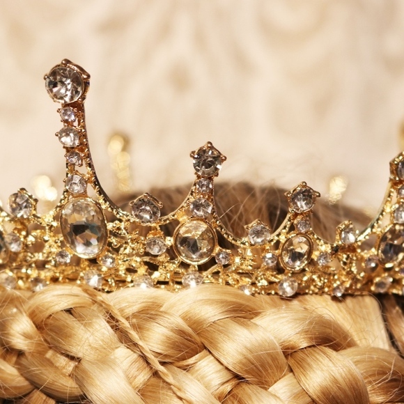 ⚜️ IMPERIAL BEJEWELED CLEAR CRYSTAL GOLD CROWN main image 4